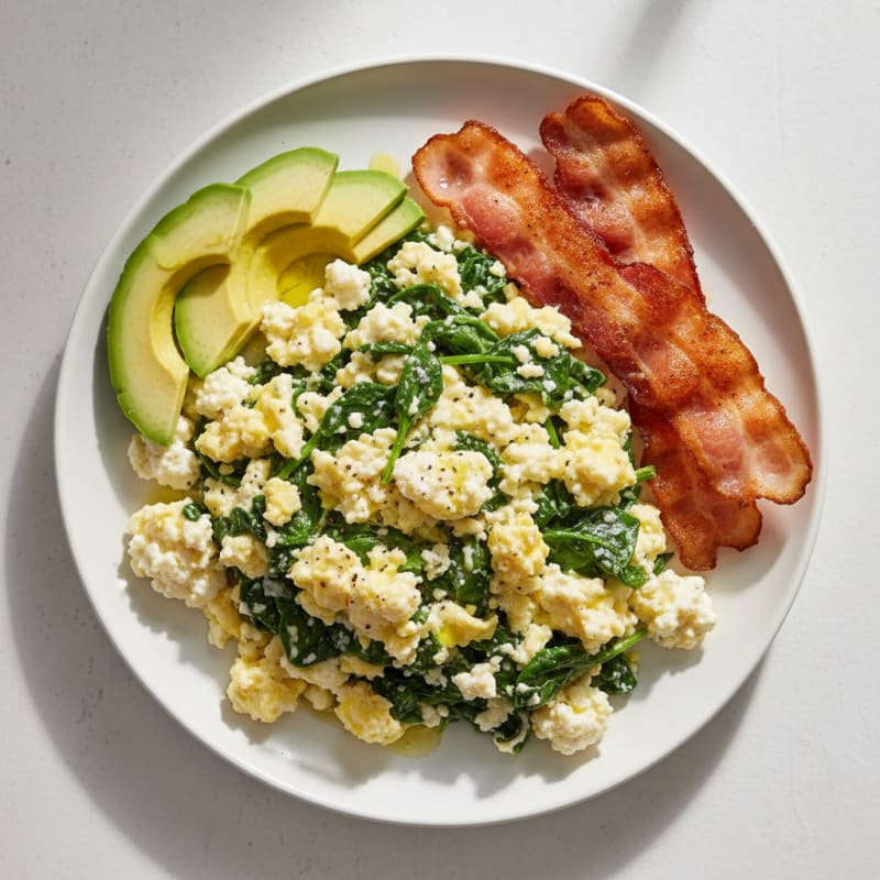 Cottage Cheese Scramble with Spinach and Turkey Bacon