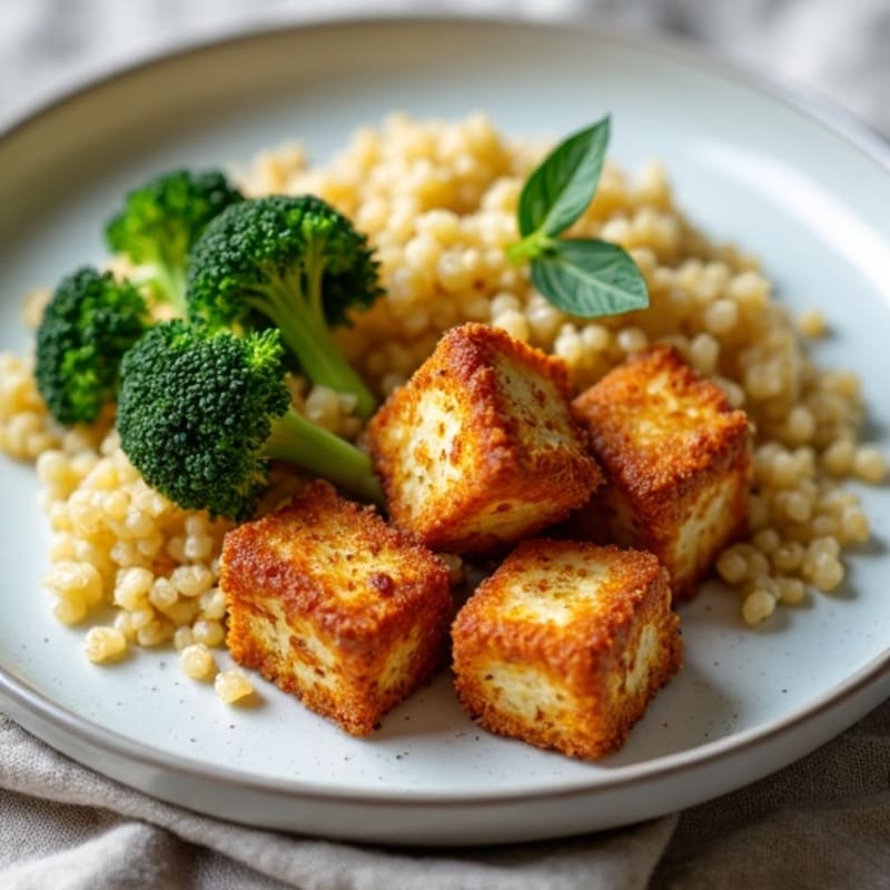 Crispy Baked Tofu with Roasted Broccoli and Quinoa