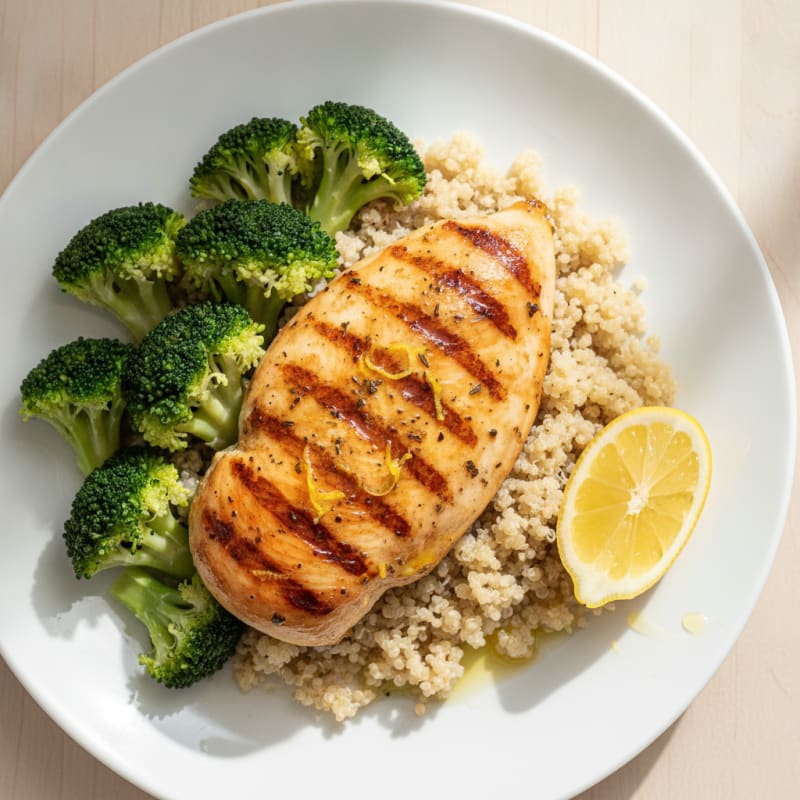 Grilled Chicken Breast with Quinoa and Steamed Broccoli