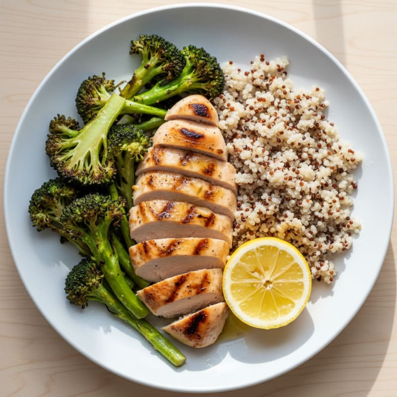 Grilled Chicken Breast with Quinoa and Roasted Broccoli