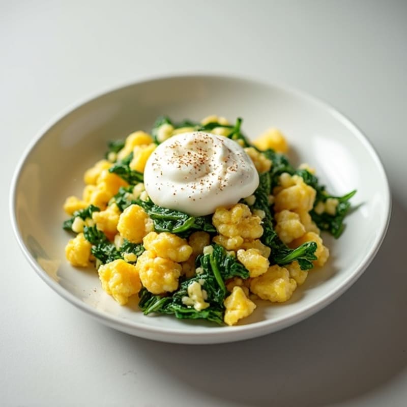 Fluffy Egg and Spinach Scramble with Cottage Cheese