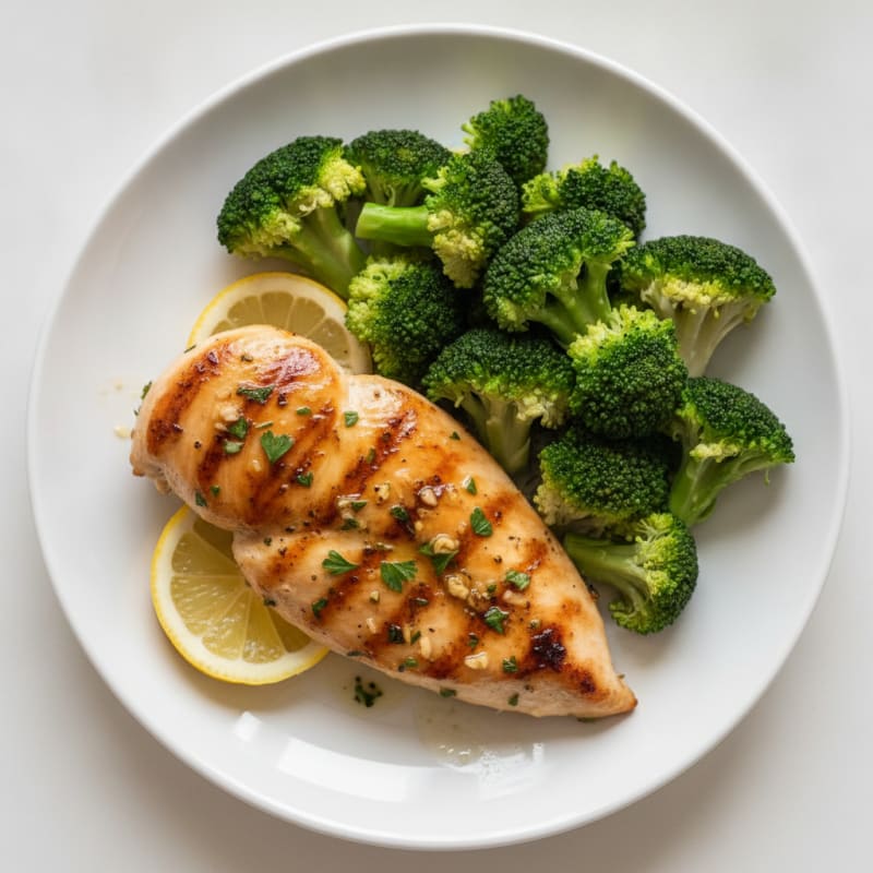 Lemon Herb Grilled Chicken Breast with Steamed Broccoli