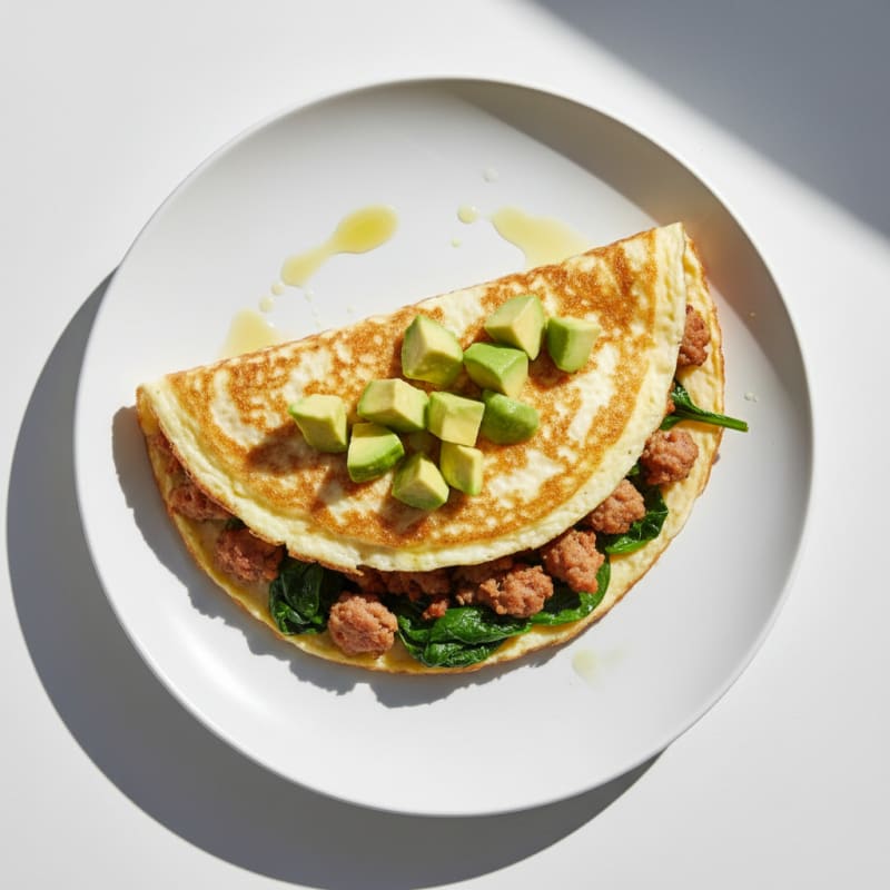 Crispy Egg White Omelet with Turkey Sausage and Spinach