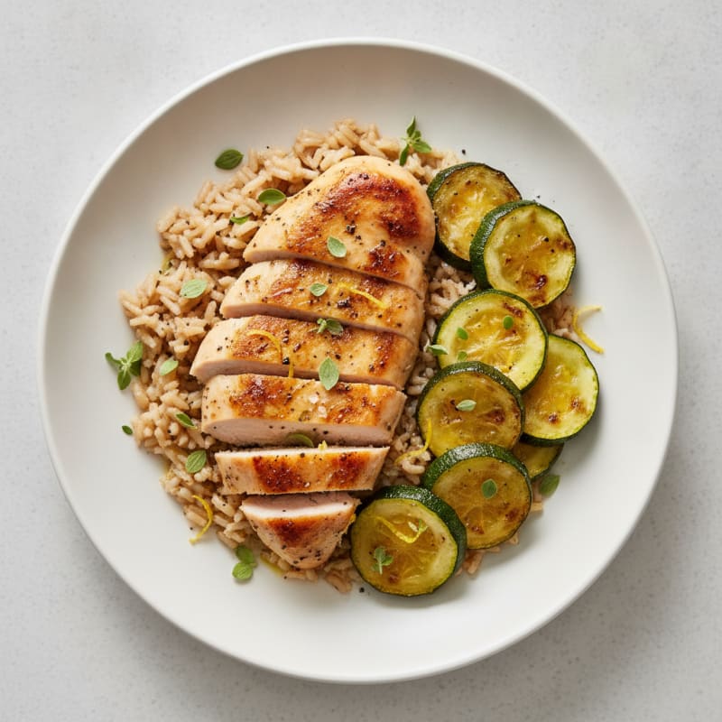 Lemon Herb Chicken with Roasted Courgette and Rice