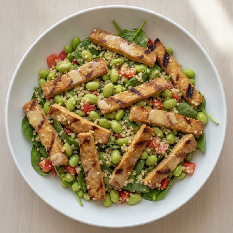 Grilled Tempeh Salad with Edamame and Quinoa