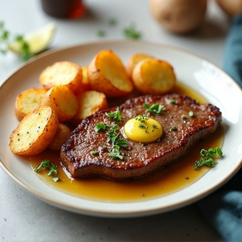 Garlic Butter Pan-Seared Steak with Crispy Roasted Potatoes