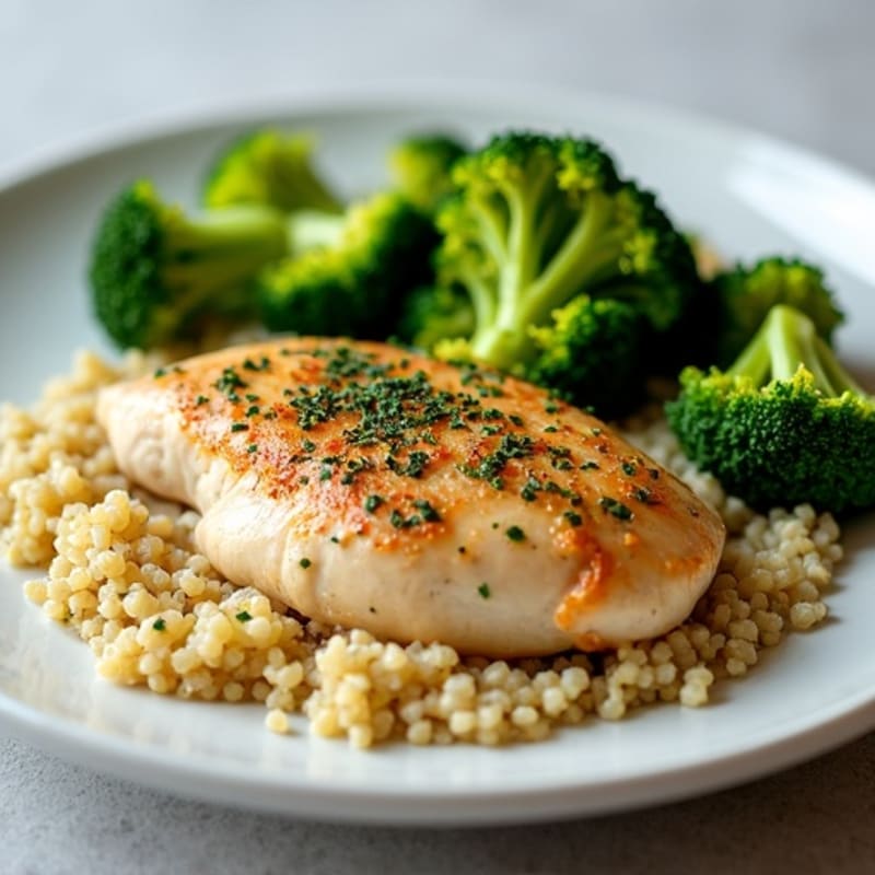Oven-Baked Herb Chicken Breast with Steamed Broccoli and Quinoa