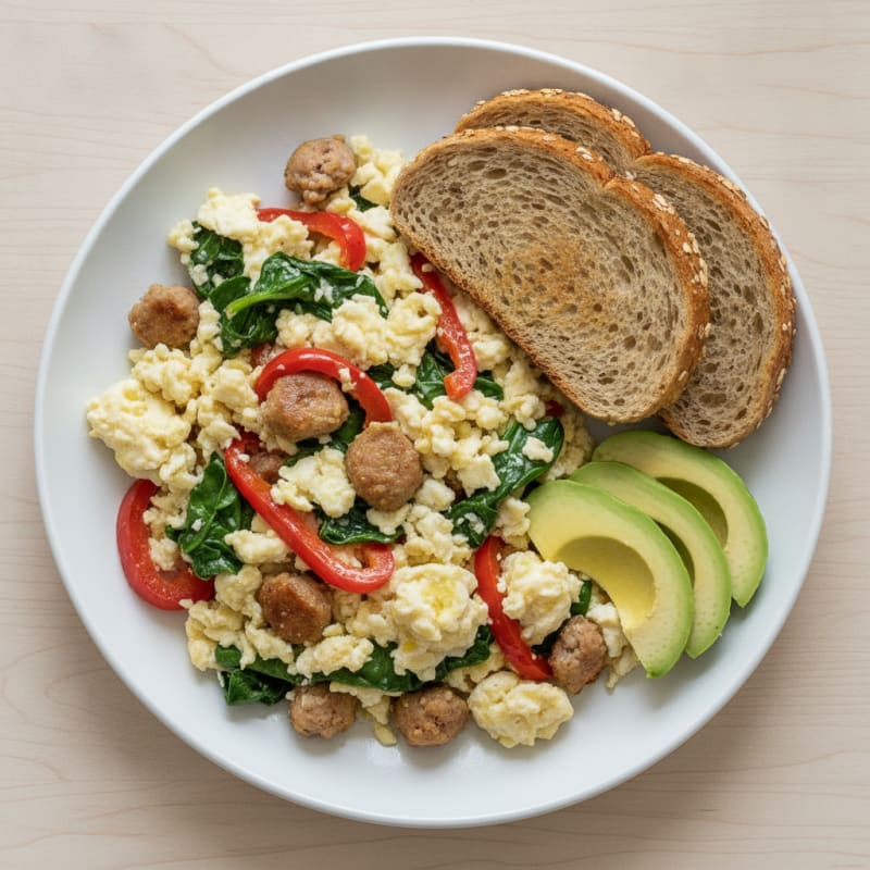 Egg White Veggie Scramble with Turkey Sausage