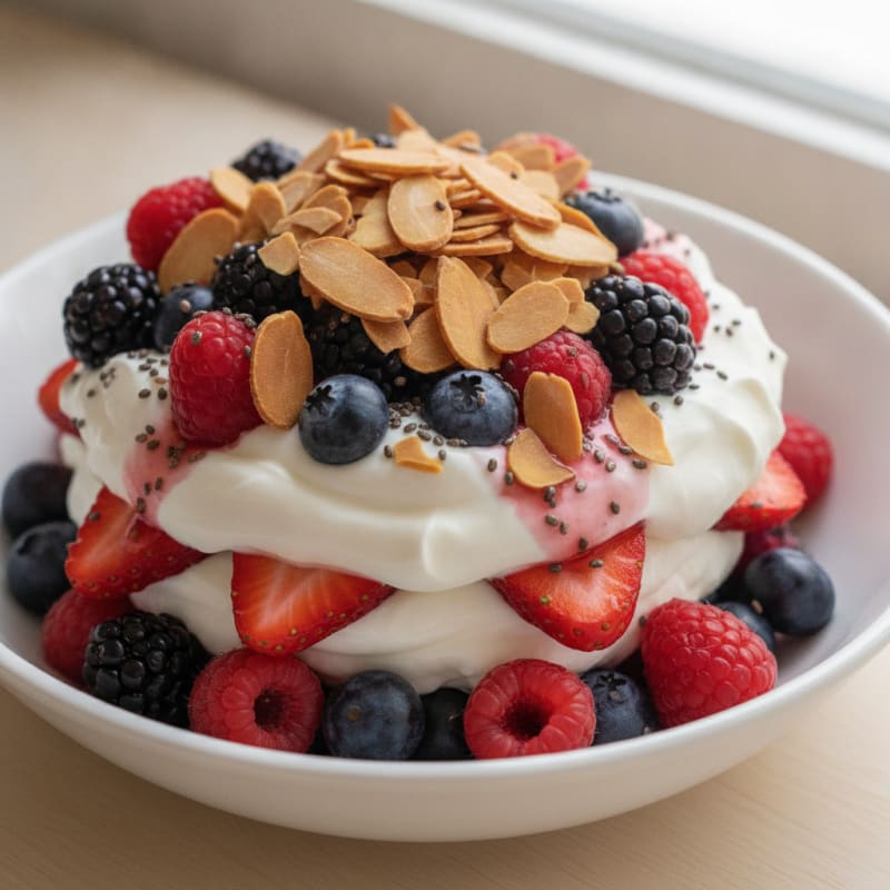Greek Yogurt Protein Parfait with Mixed Berries and Almonds
