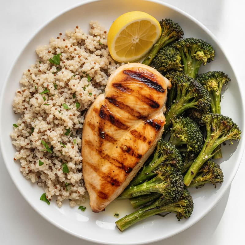 Grilled Chicken Breast with Quinoa and Roasted Broccoli