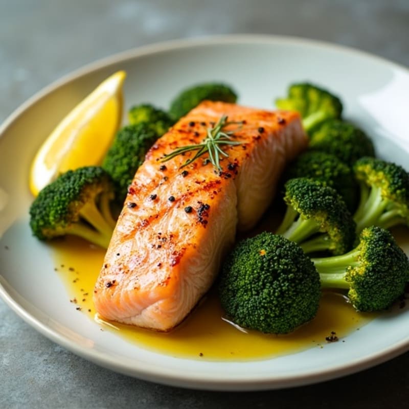 Seared Salmon Fillet with Roasted Broccoli and Lemon