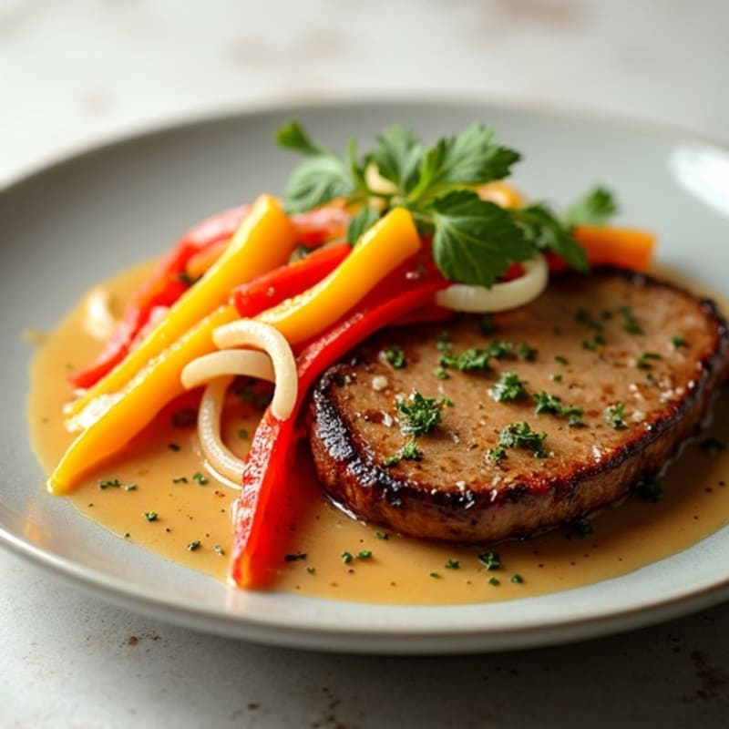 Lean Sautéed Steak with Peppers and Onions and Creamy Provolone Sauce