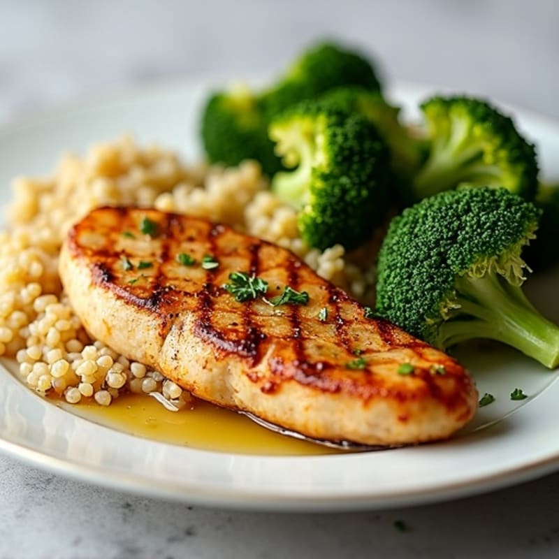 Grilled Lemon Chicken Breast with Quinoa and Roasted Broccoli