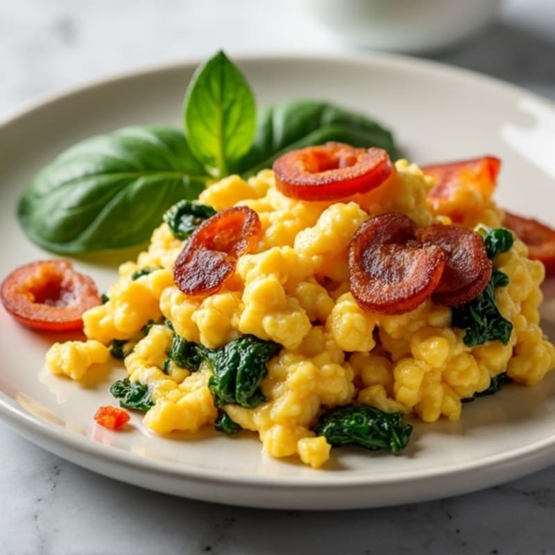 Cottage Cheese Scramble with Spinach and Turkey Bacon