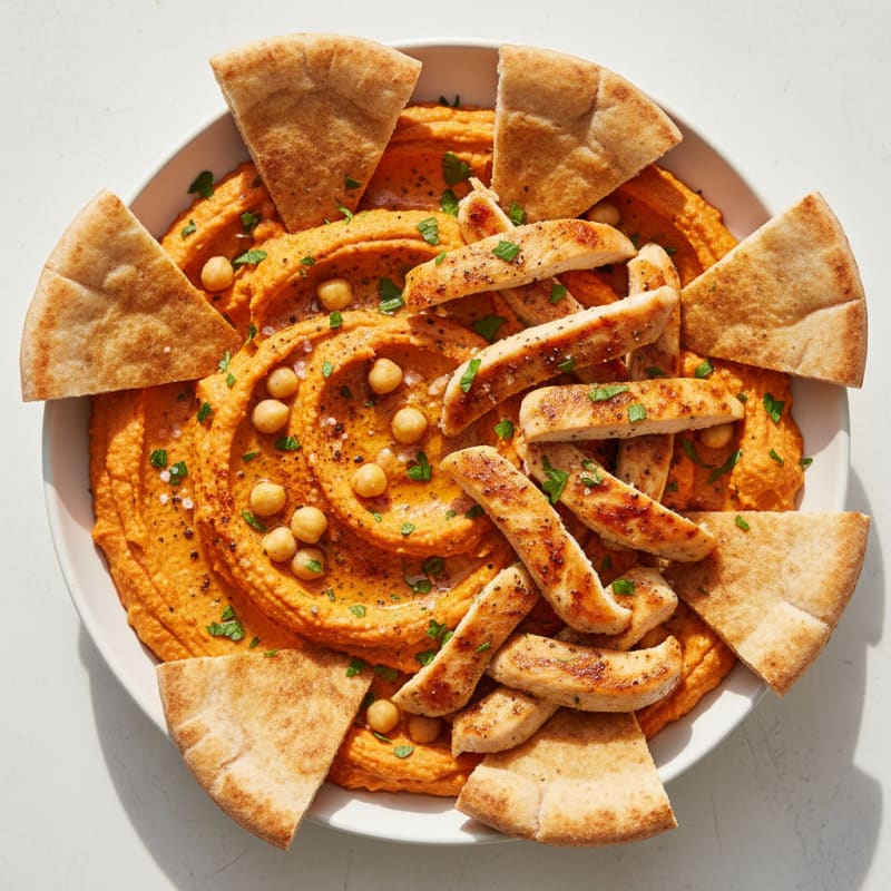 Roasted Red Pepper Hummus with Toasted Pita