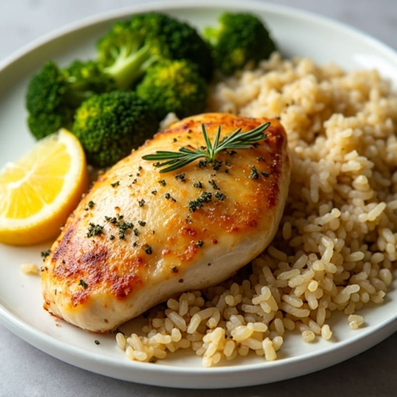 Lemon Herb Roasted Chicken with Fluffy Wild Rice and Roasted Broccoli