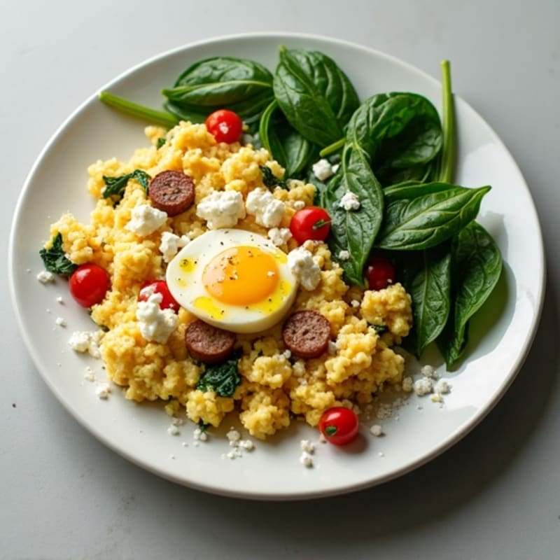 Egg White Scramble with Turkey Sausage and Spinach