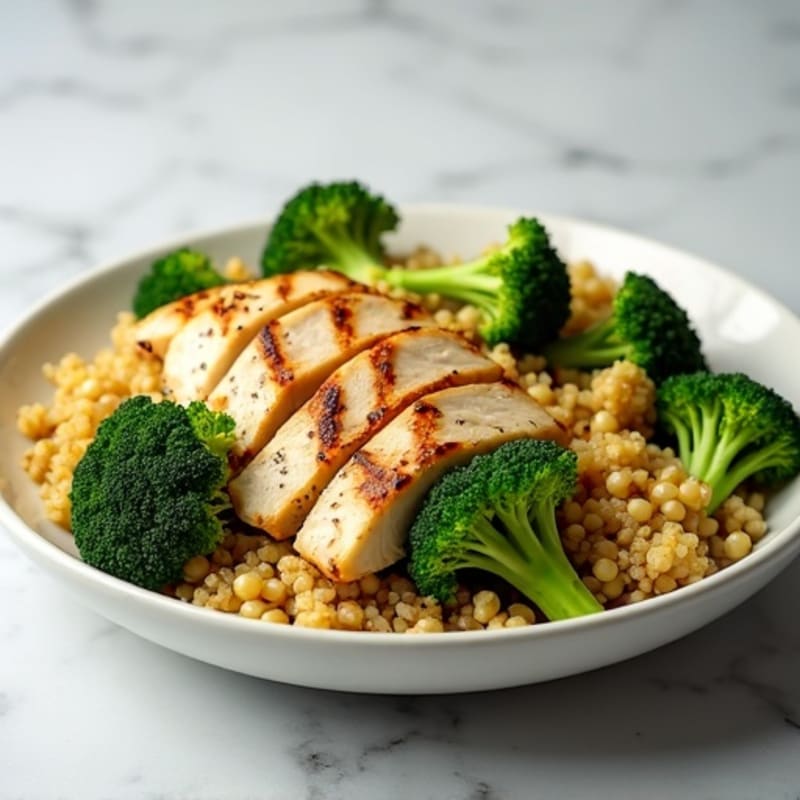 Grilled Chicken and Quinoa Salad with Roasted Broccoli