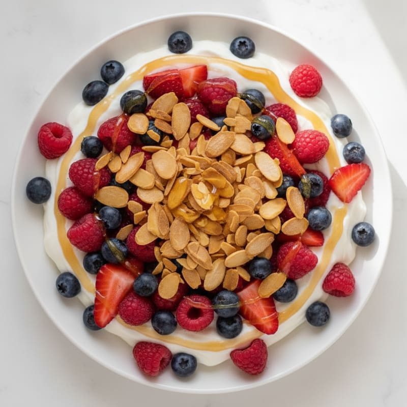 Greek Yogurt Protein Parfait with Mixed Berries and Almonds