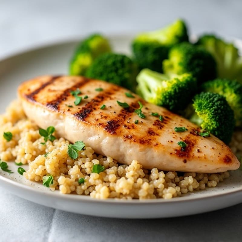 Grilled Chicken Breast with Quinoa and Roasted Broccoli