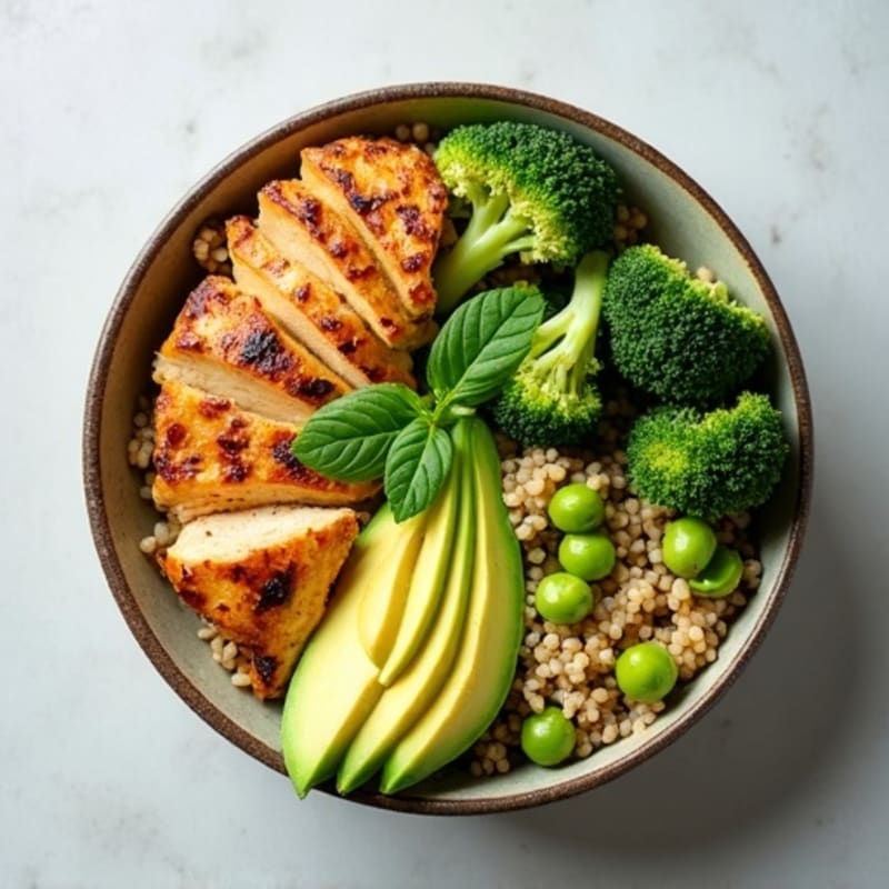 Grilled Chicken and Quinoa Power Bowl with Avocado and Roasted Broccoli