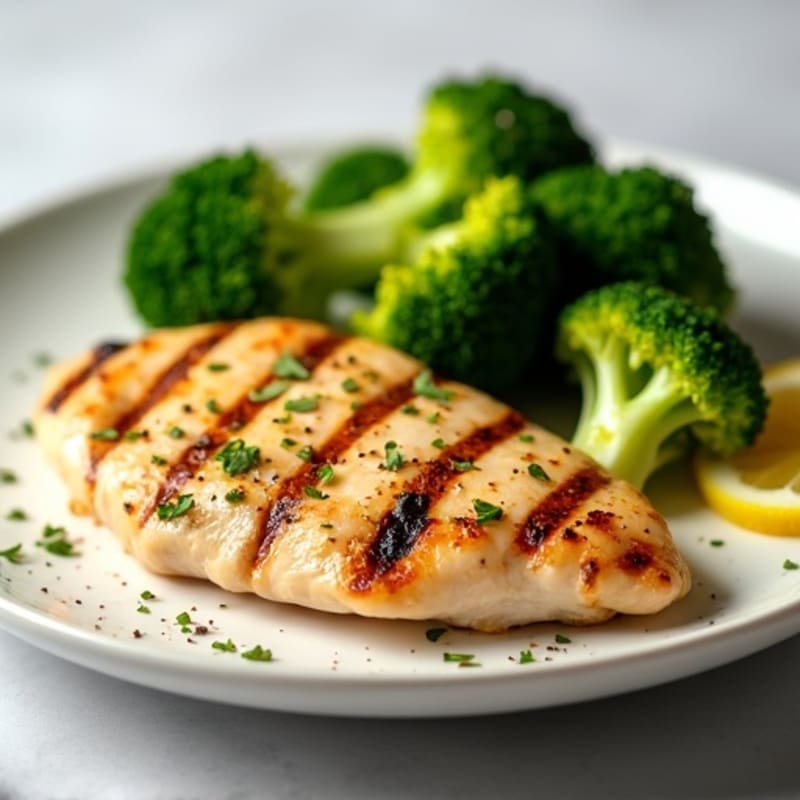 Lemon Garlic Grilled Chicken Breast with Steamed Broccoli