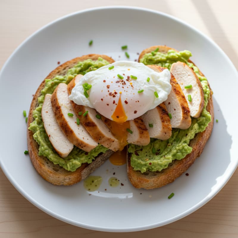 Egg and Avocado Toast with Sliced Chicken Breast