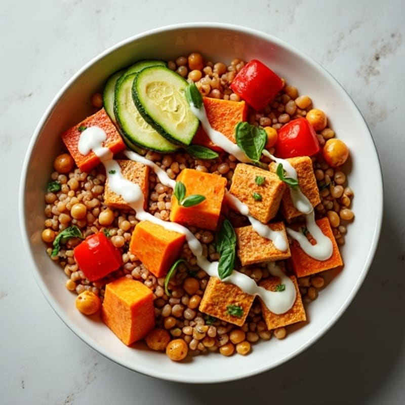 Creamy Spiced Lentil and Roasted Vegetable Bowl
