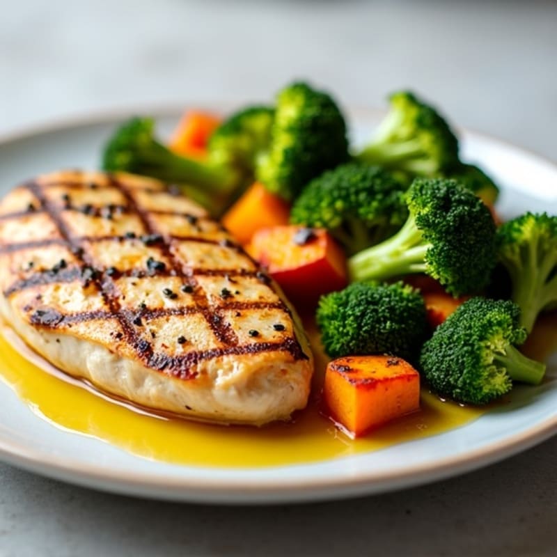 Grilled Chicken Breast with Roasted Sweet Potato and Broccoli