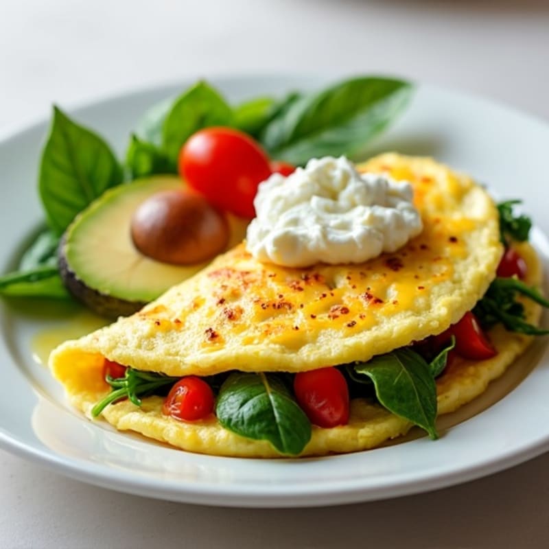 Egg White Spinach Omelette with Cottage Cheese and Tomatoes