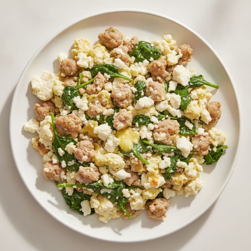 Egg White and Turkey Sausage Scramble with Spinach and Feta