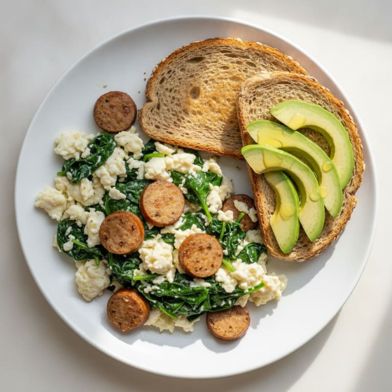 Egg White and Spinach Scramble with Turkey Sausage