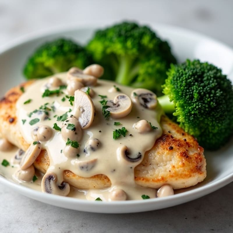 Creamy Mushroom Chicken with Steamed Broccoli