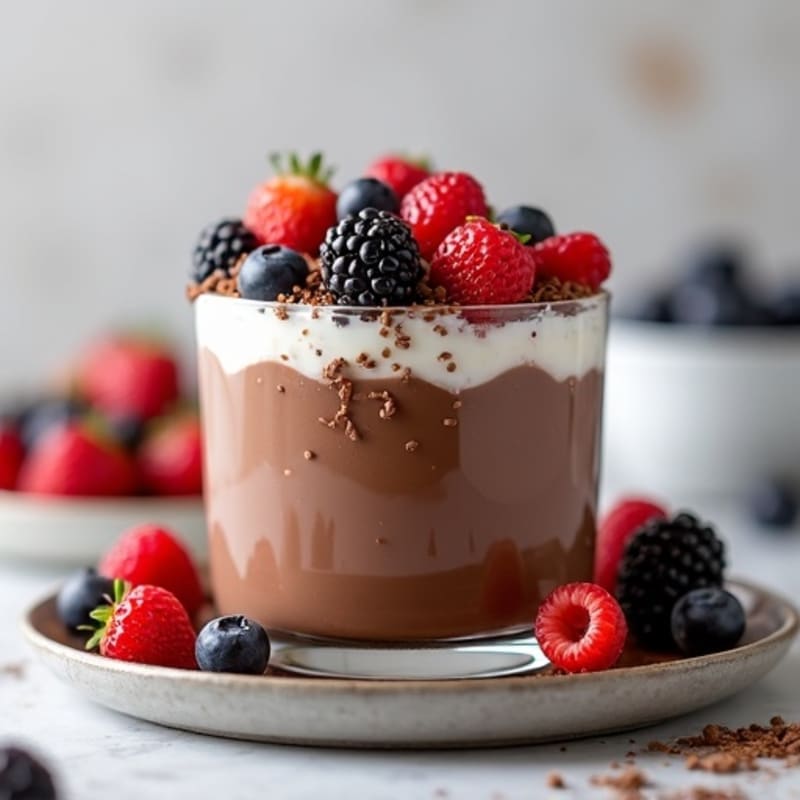 Silky Chocolate Protein Pudding with Greek Yogurt and Berries