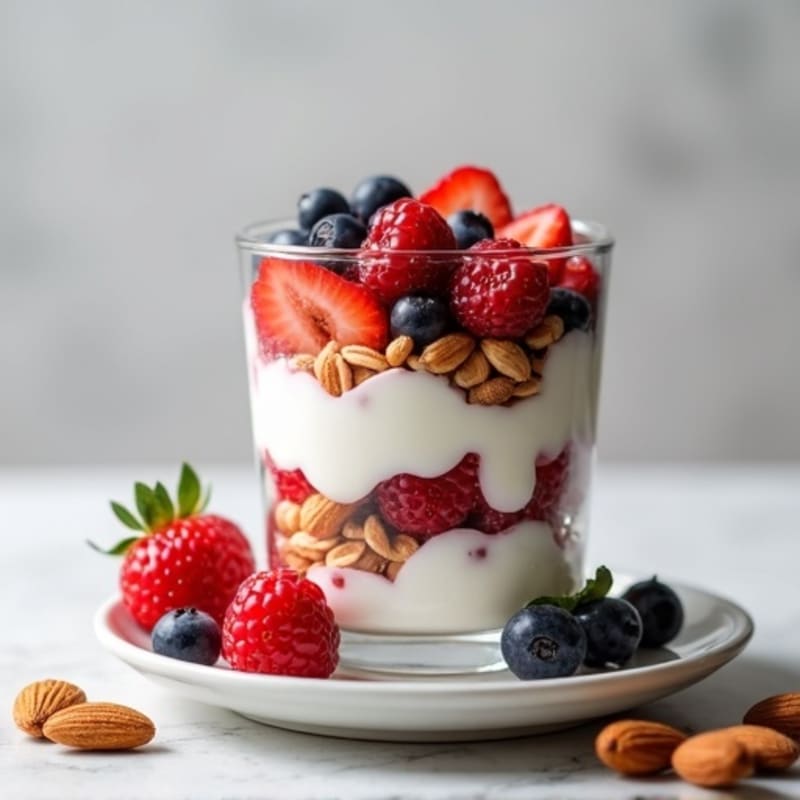 Greek Yogurt Protein Parfait with Mixed Berries and Almonds