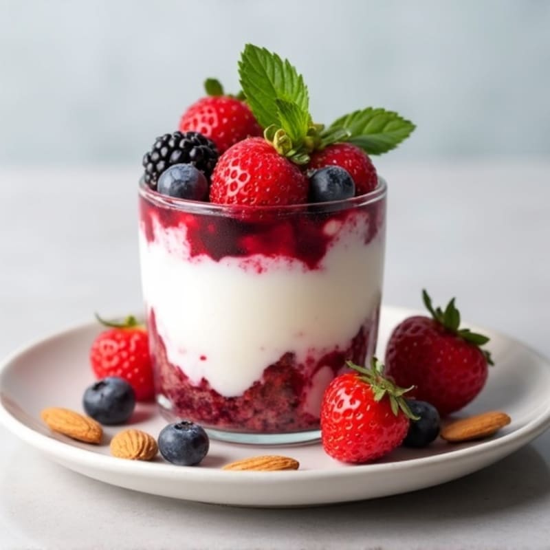 Greek Yogurt Protein Parfait with Mixed Berries and Almonds