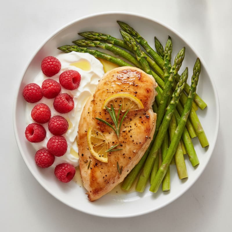 Lemon Herb-Roasted Chicken with Asparagus & Berry Parfait