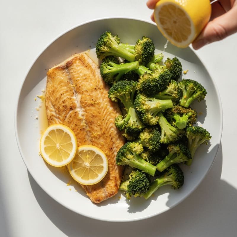 Seared Tilapia with Steamed Broccoli and Lemon