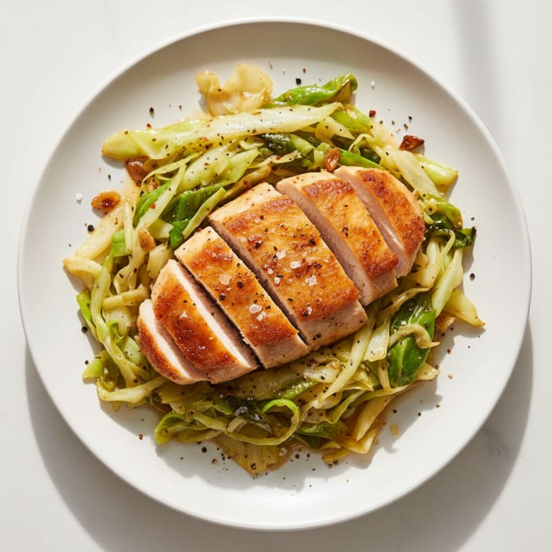 Crispy Pan-Seared Chicken with Sautéed Cabbage