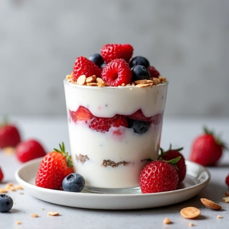 Greek Yogurt Protein Parfait with Mixed Berries and Almonds