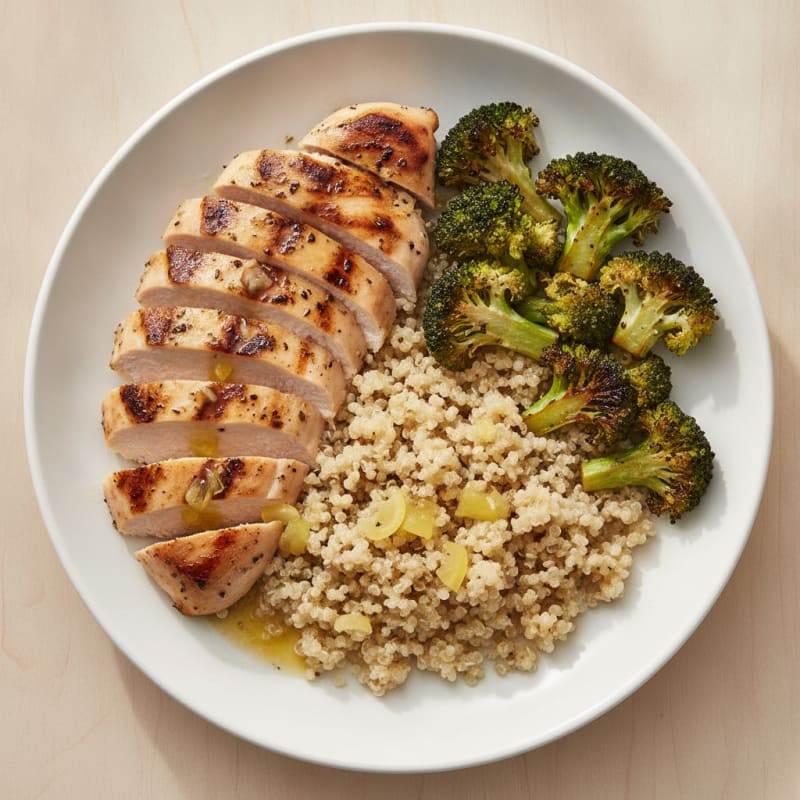 Grilled Chicken Breast with Quinoa and Roasted Broccoli