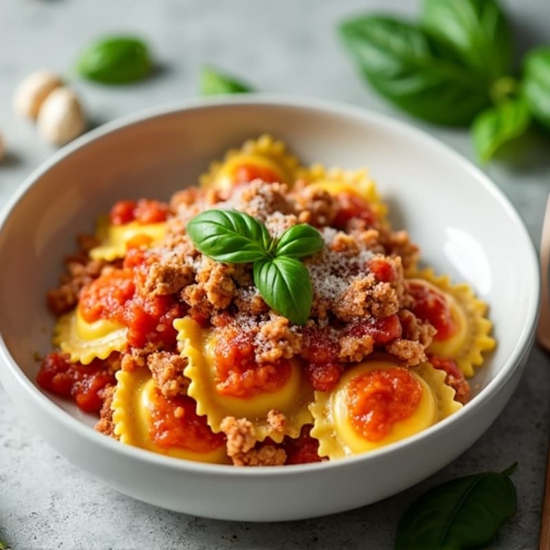 Spinach Ravioli with Lean Ground Turkey and Fresh Marinara