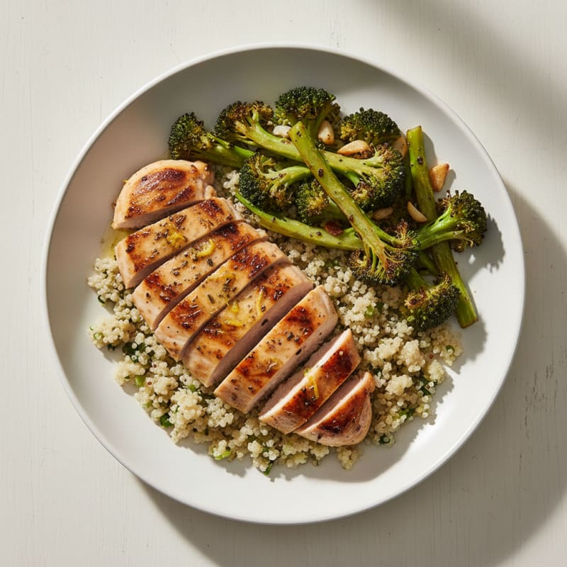 Grilled Chicken Breast with Roasted Broccoli and Quinoa