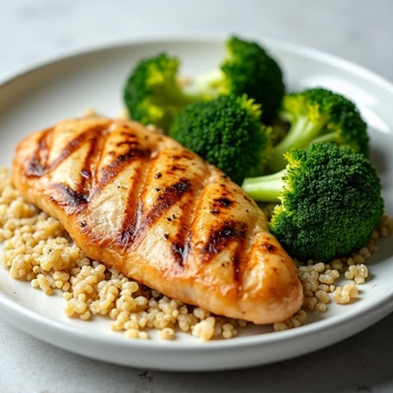 Grilled Chicken Breast with Quinoa and Roasted Broccoli