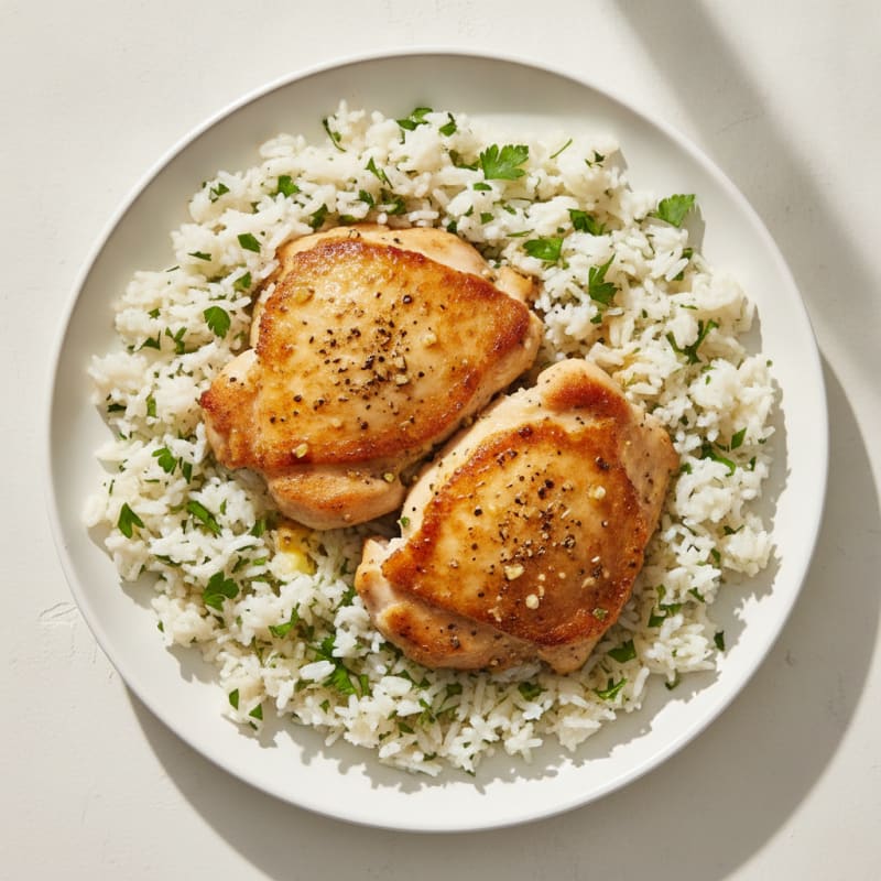 Pan-Seared Chicken Thighs with Herbed Rice