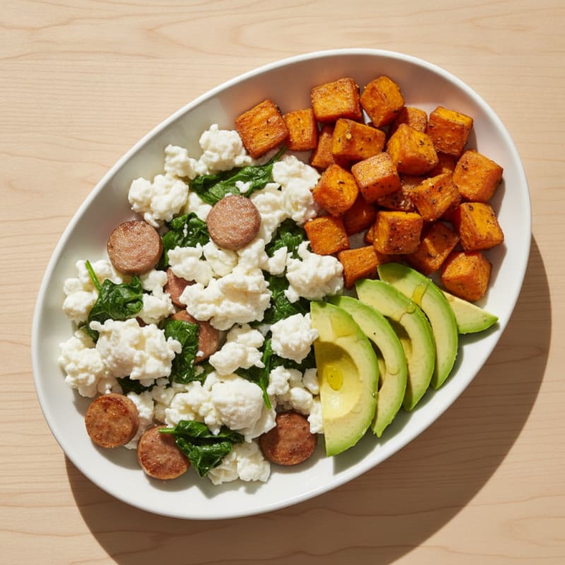 Egg White Scramble with Spinach and Turkey Sausage