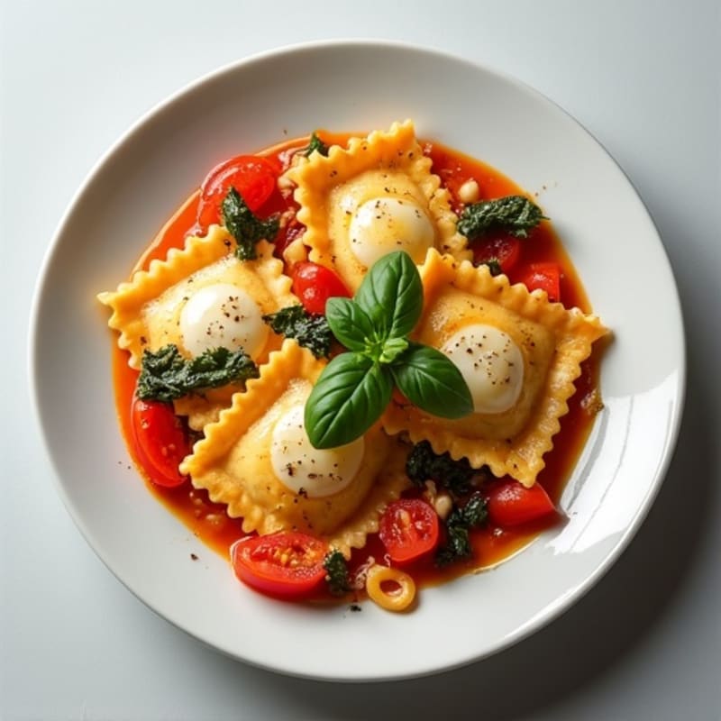 Ricotta-Spinach Ravioli with Herb-Roasted Tomato Sauce