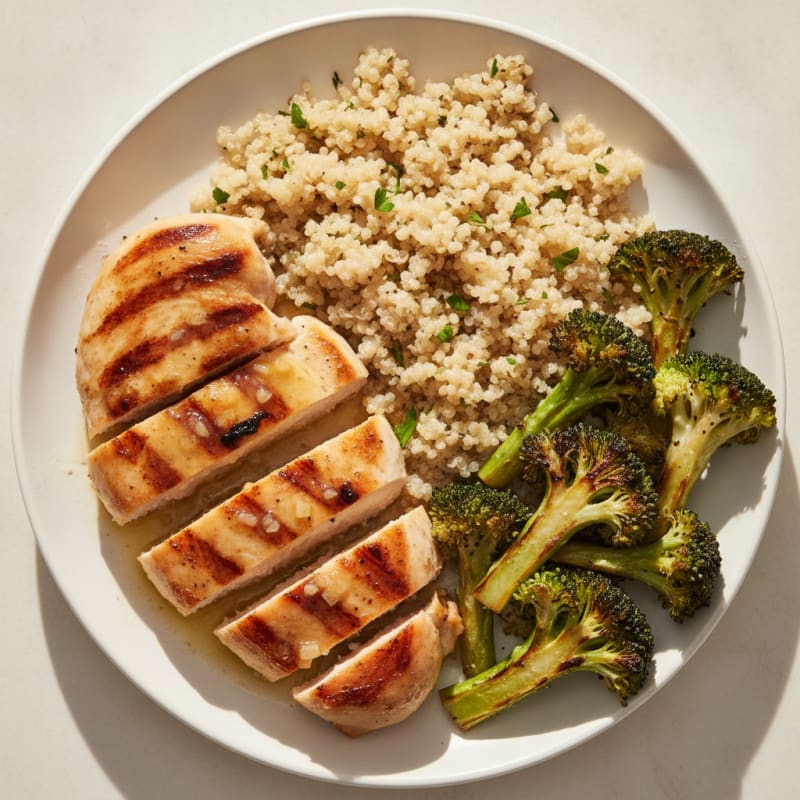 Grilled Chicken Breast with Quinoa and Roasted Broccoli