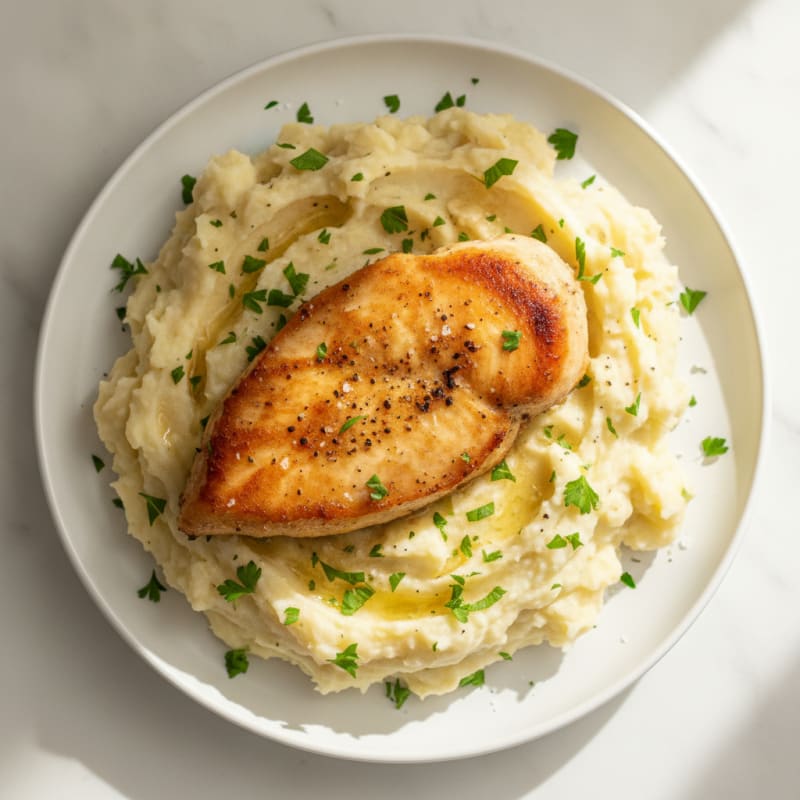 Garlic Parmesan Mashed Potatoes with Herb-Roasted Chicken