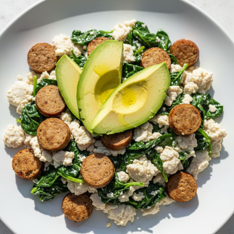Egg White Spinach Scramble with Turkey Sausage